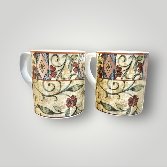 Royal Doulton Everyday Cinnabar Floral Coffee Mug Cup Fine China Set of 2 Used - Picture 11 of 12